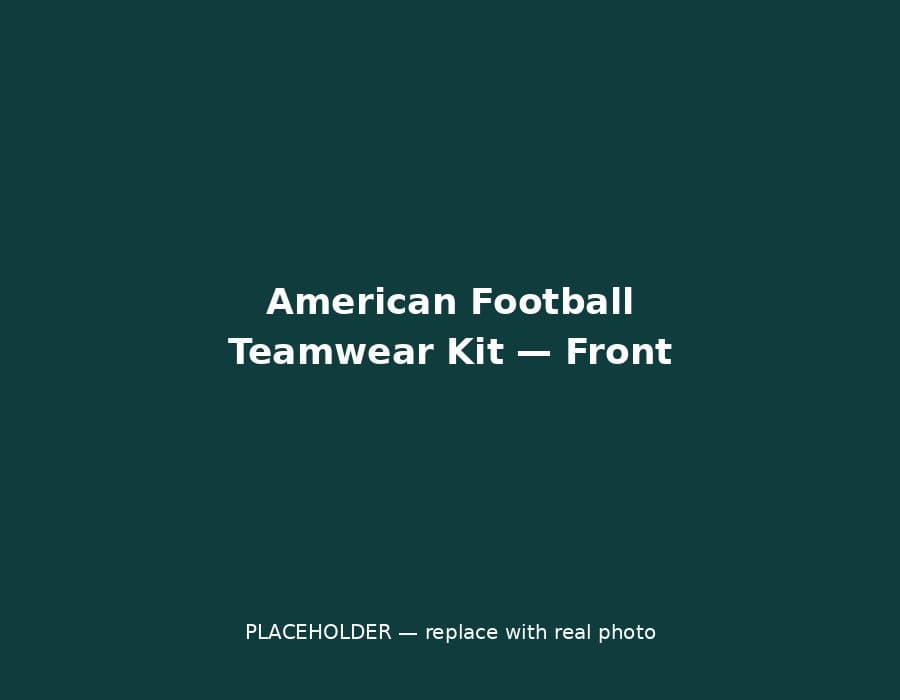 Custom American football teamwear kit, front view