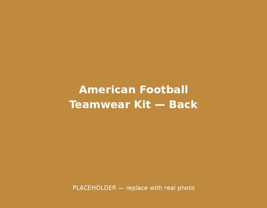 Custom American football teamwear kit, back view with numbering